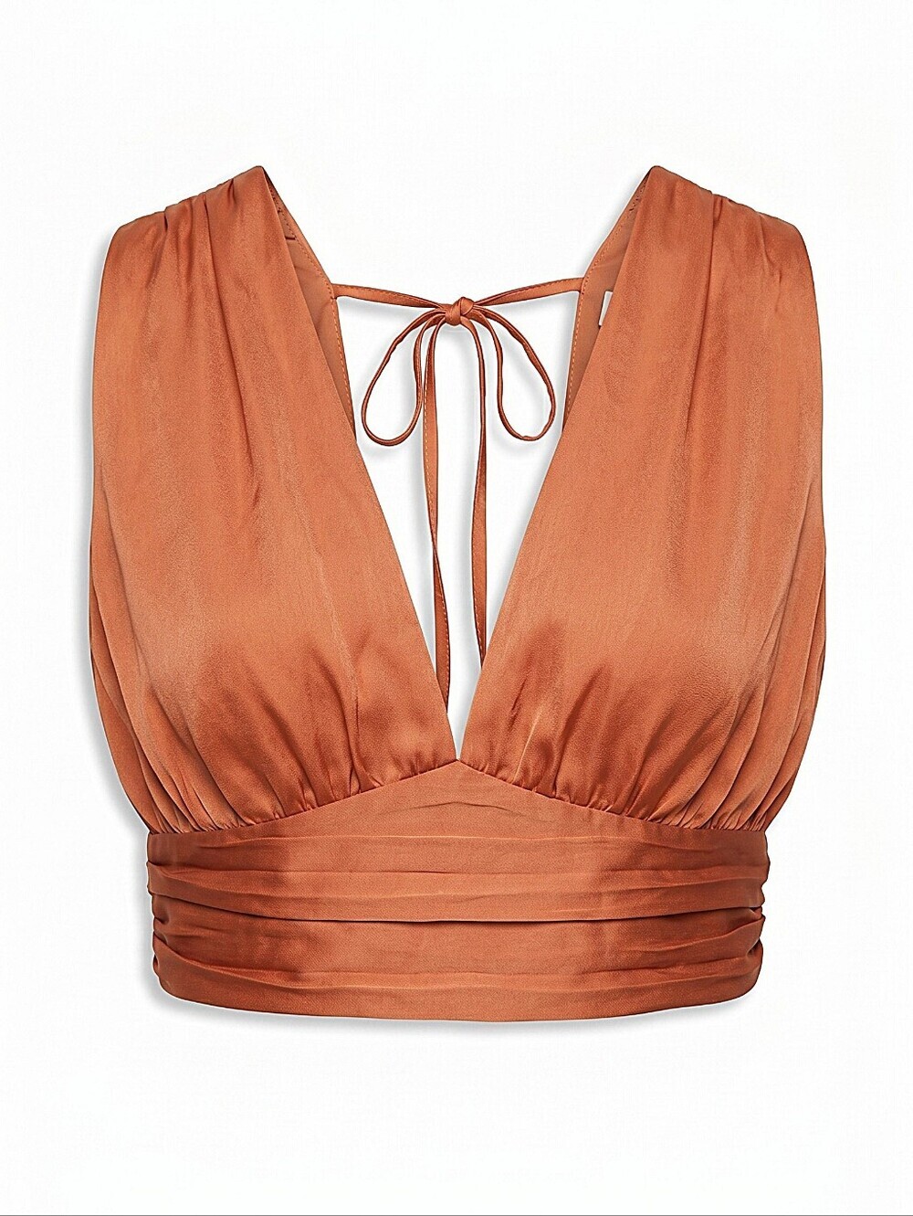 NWT! LE LIS Satin Rust Tie-Back Crop Top